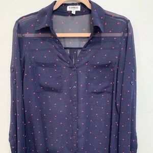 Express Portofino blue shirt with pink hearts. So sweet!